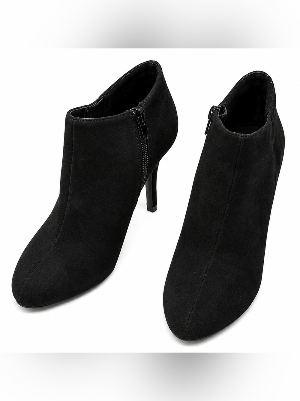 Black Vegan Suede Ankle Booties with Side Zip